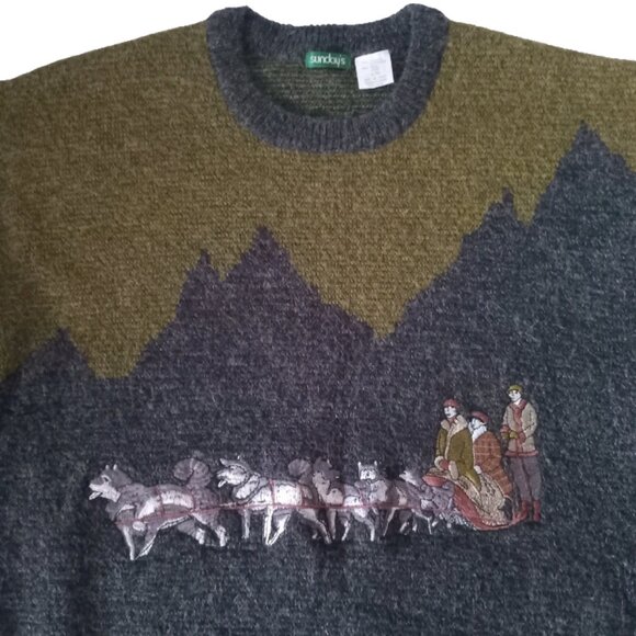 Women's Vintage Knit Sweater Pullover Mountain Wilderness Nature Outdoor Winter - Picture 1 of 4